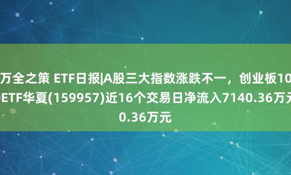 万全之策 ETF日报|A股三大指数涨跌不一，创业板100ETF华夏(159957)近16个交易日净流入7140.36万元