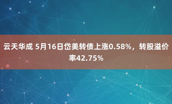 云天华成 5月16日岱美转债上涨0.58%，转股溢价率42.75%